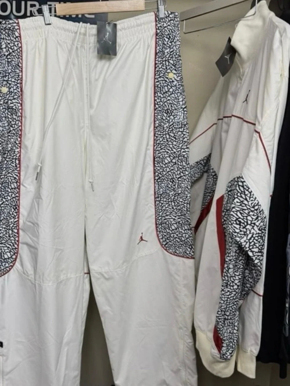 Jordan 3 White Tracksuit with Red Accents and Elephant Print